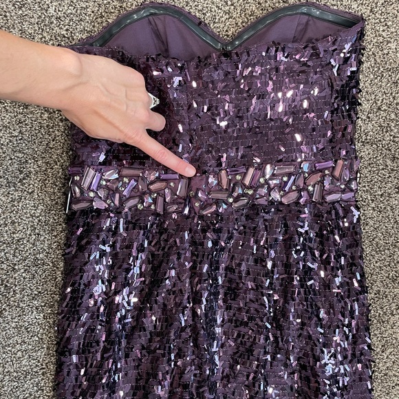 Stunning Purple Sequin Evening Prom Gown Strapless - Picture 5 of 6